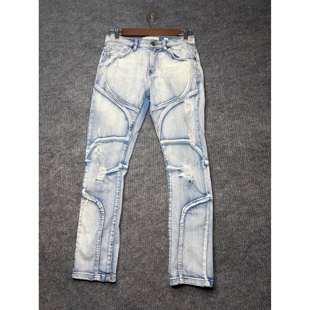 Evolution In Design Boys Light Wash Moto Paneled Distressed Jeans Size 16